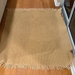 VINTAGE Cozy Tan Woven Wool Throw Blanket 48 X 58